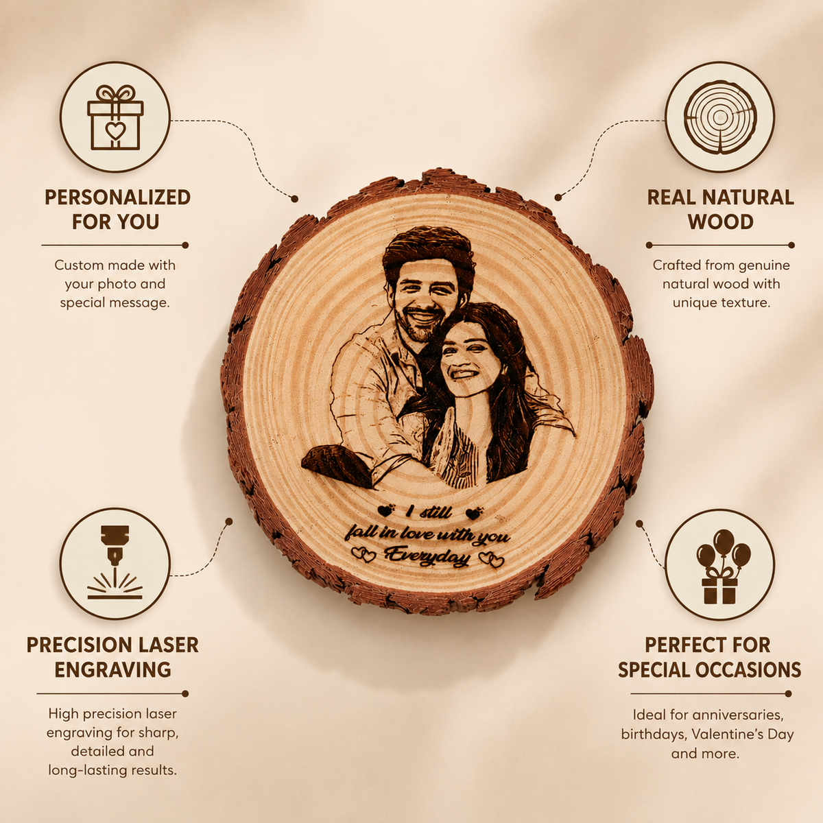 Personalized Wooden Photo Engraving Plaque | Custom Couple Gift