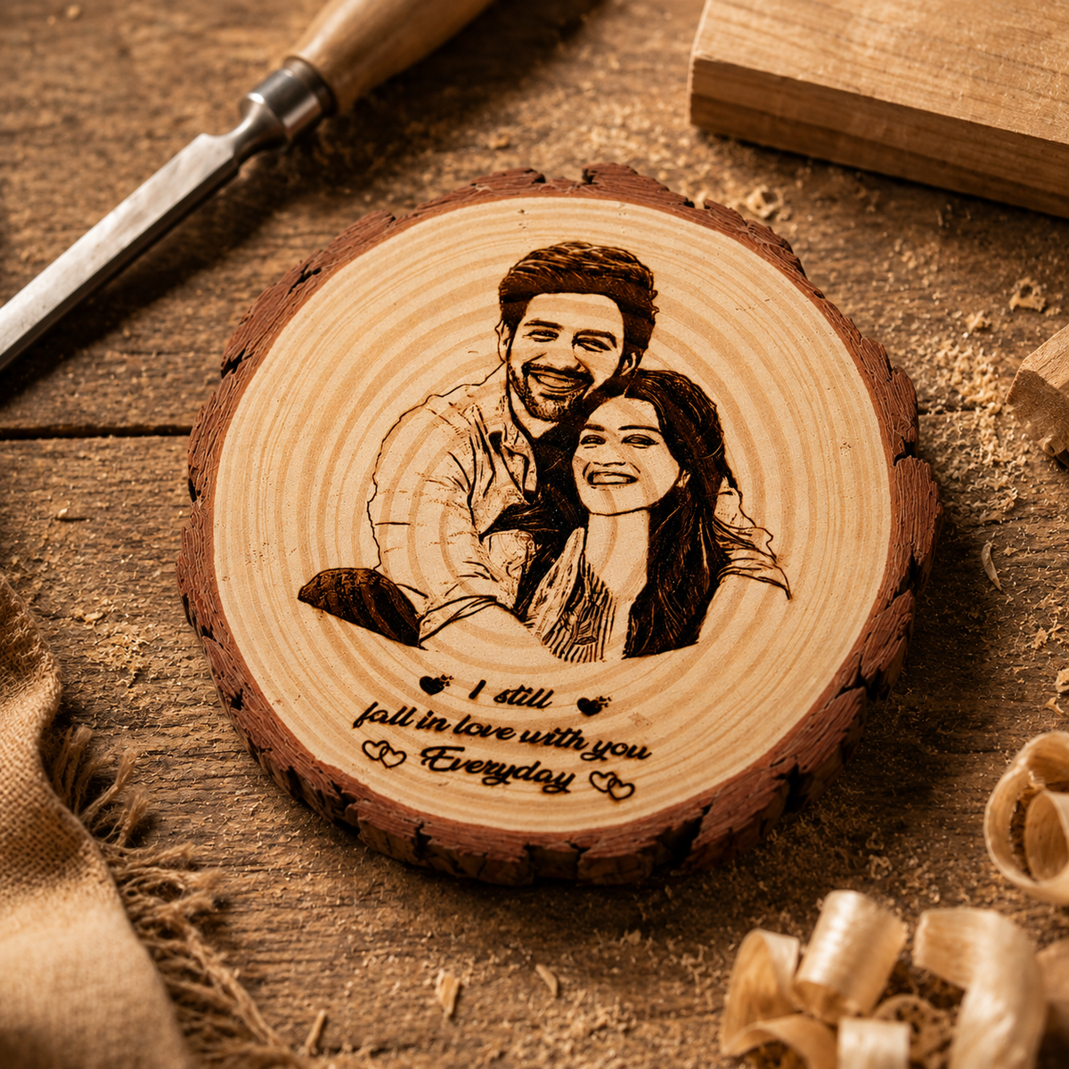 Personalized Wooden Photo Engraving Plaque | Custom Couple Gift
