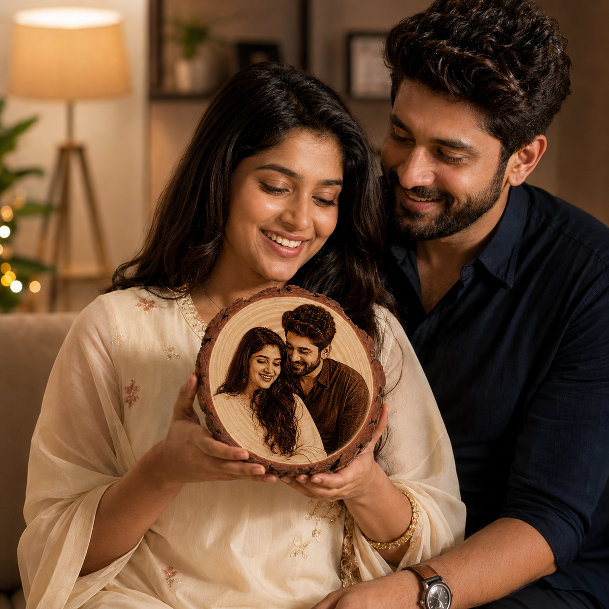 Personalized Wooden Photo Engraving Plaque | Custom Couple Gift