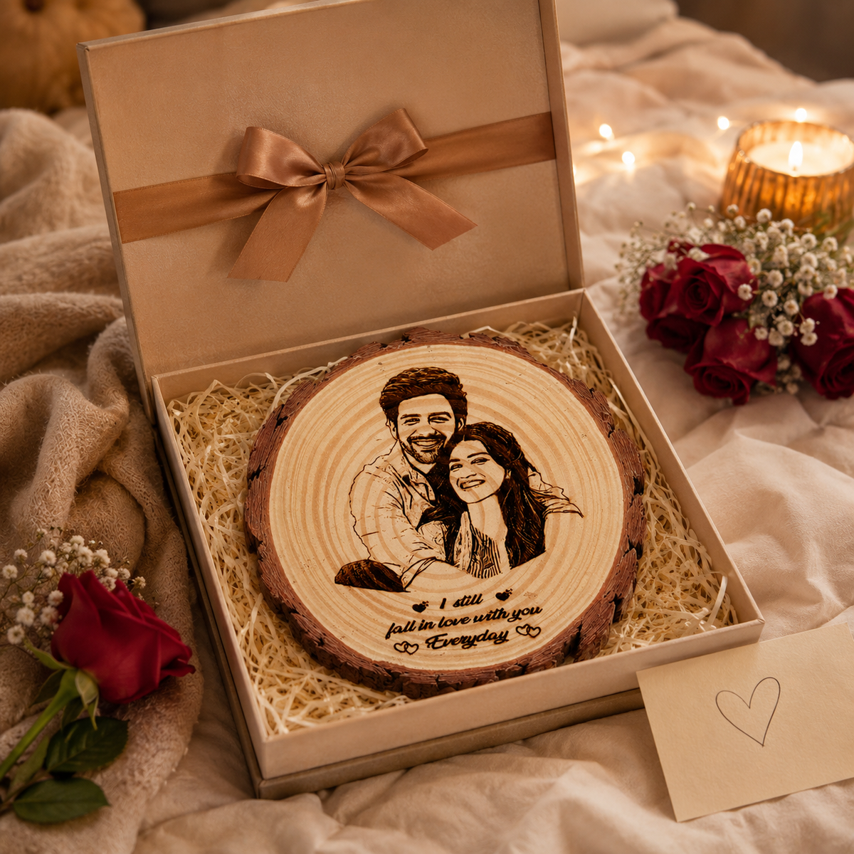 Personalized Wooden Photo Engraving Plaque | Custom Couple Gift